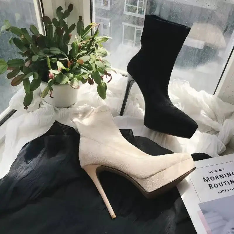 Pointed Toe Embroidery Ethnic Boots For Women Low Heel Red Platform Pumps Modern Designer Plus Size Banquet Shoes