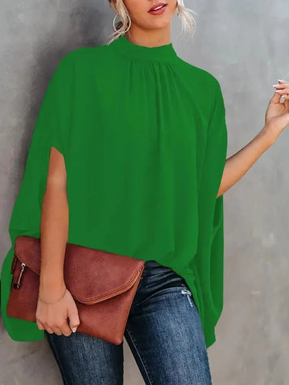 Short Batwing Sleeve Plaid Casual Women Chiffon Blouse Top