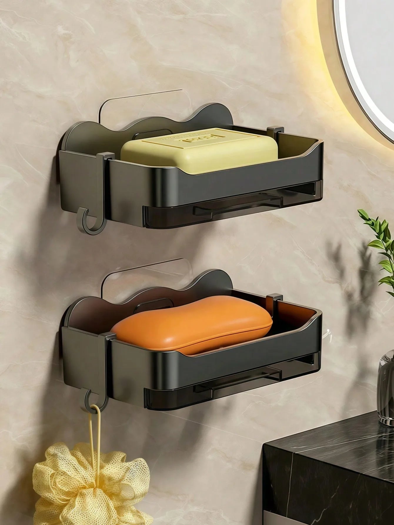 No Drilling Wall Mounted Double Layer Soap Sponge Holder