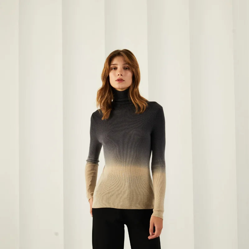 Womens Casual Turtleneck Warm Plaid Sweater