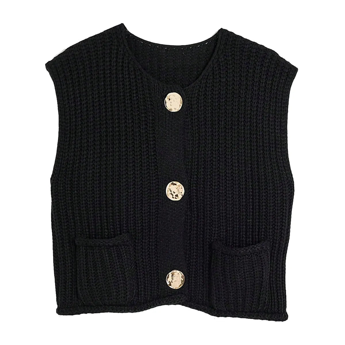 Womens Elegant Round Collar Single Breasted Buttoned Sweaters