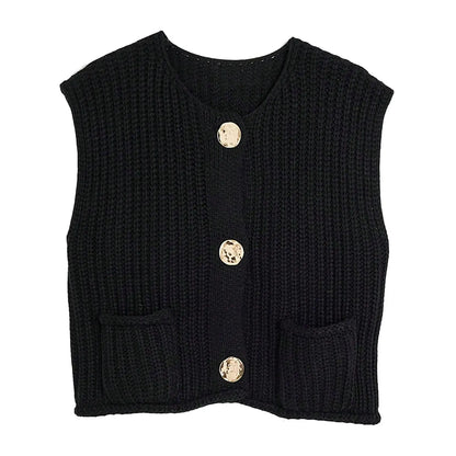 Womens Elegant Round Collar Single Breasted Buttoned Sweaters