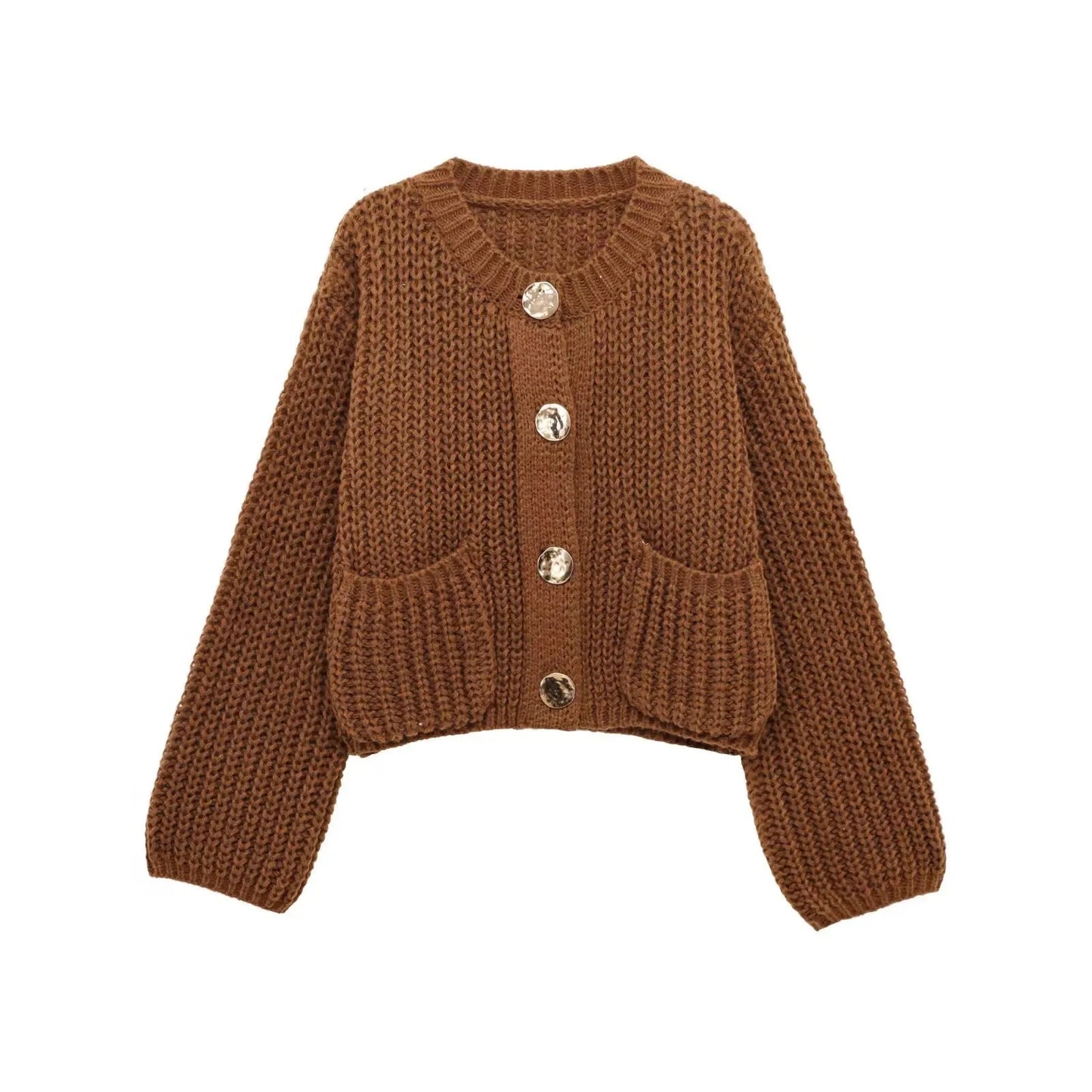 Casual Button Pocket Knitted Cardigan Autumn Winter Korean Fashion Women Tops Loose Knit Coat Sweater Outerwear Clothing