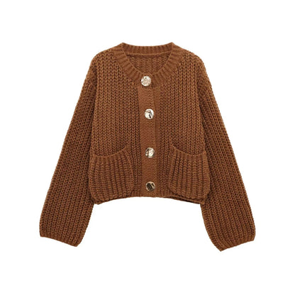 Casual Button Pocket Knitted Cardigan Autumn Winter Korean Fashion Women Tops Loose Knit Coat Sweater Outerwear Clothing