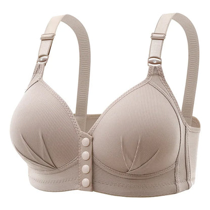 Women's Elastic Soft Bra – Front Button Closure, Adjustable Strap, No-Wire Push-Up Support Bra