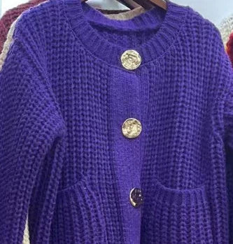Casual Button Pocket Knitted Cardigan Autumn Winter Korean Fashion Women Tops Loose Knit Coat Sweater Outerwear Clothing