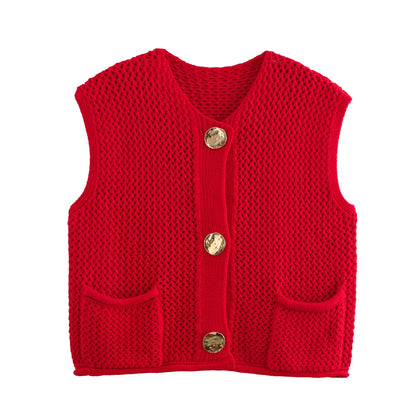 Womens Elegant Round Collar Single Breasted Buttoned Sweaters