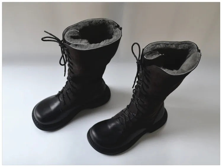 Genuine Leather Lace Up Cool Winter Boots For Women