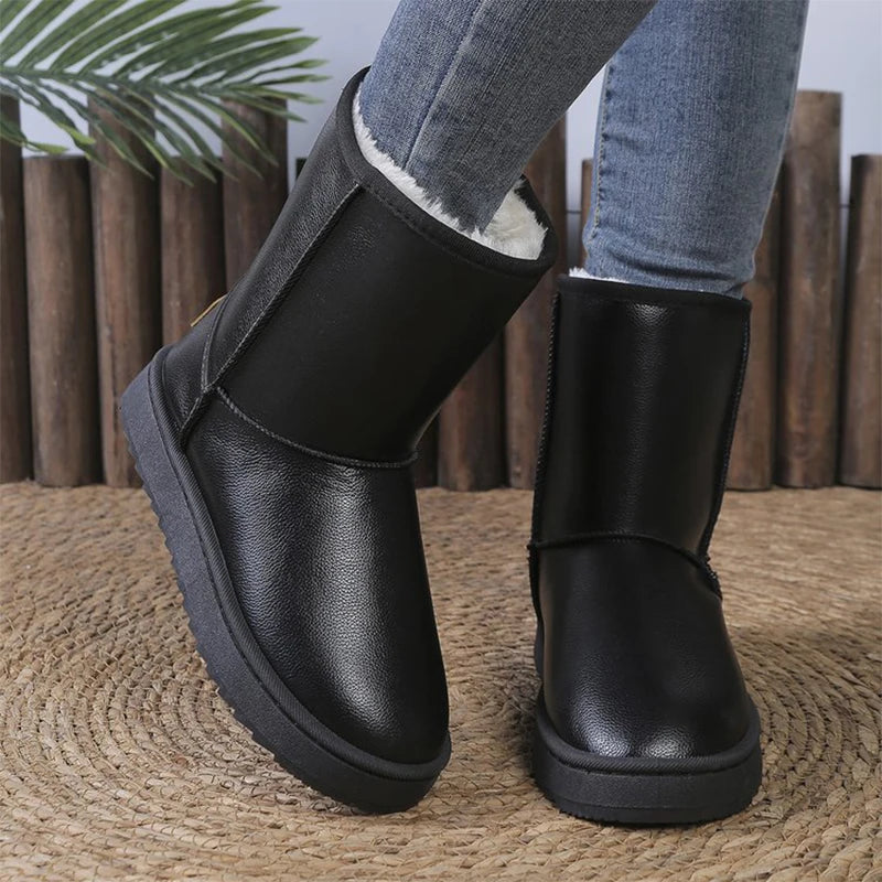 Womens Winter Platform Snow Boots Waterproof Non Slip Thick Plush Mid Calf-Boots For Warm Winter Shoes