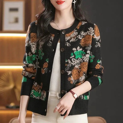 Jacquard Knit Cardigan for Women – 2025 Spring & Autumn Fashion
