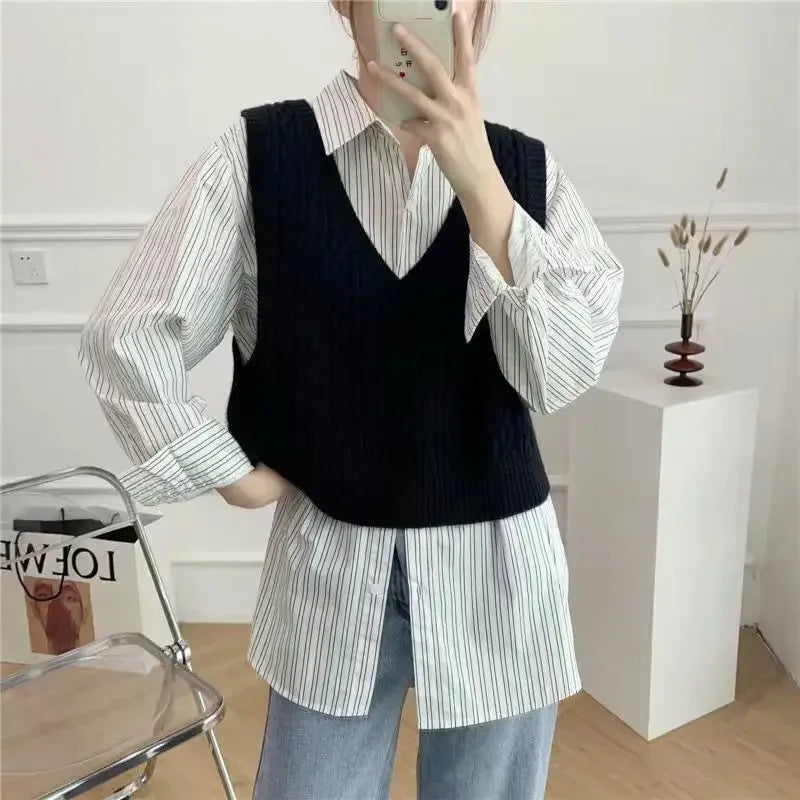 Womens Spring 2025 Rococo Revival Knitwear Set Long Sleeve Cropped Sweater Vest Korean Fashion