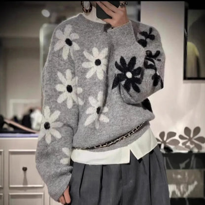 Flower Knitted Half Sleeve O Neck Sweaters