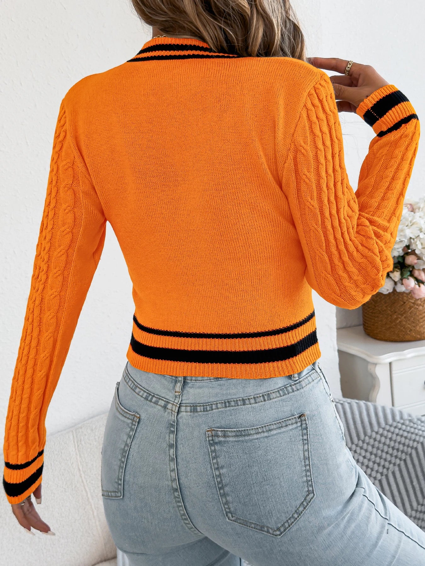 2025 Autumn Winter New Stripe Contrast Knitted Sweater For Women Stylish Warm Top