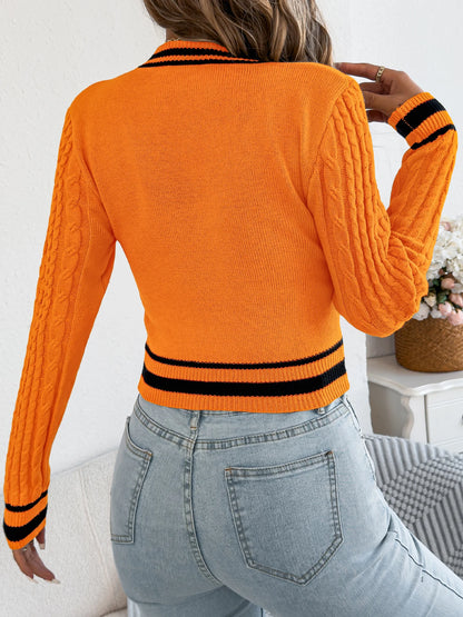 2025 Autumn Winter New Stripe Contrast Knitted Sweater For Women Stylish Warm Top