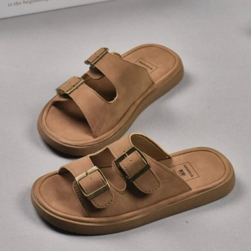 Luxury Cork Flat Slippers for Women – Summer Beach Sandals