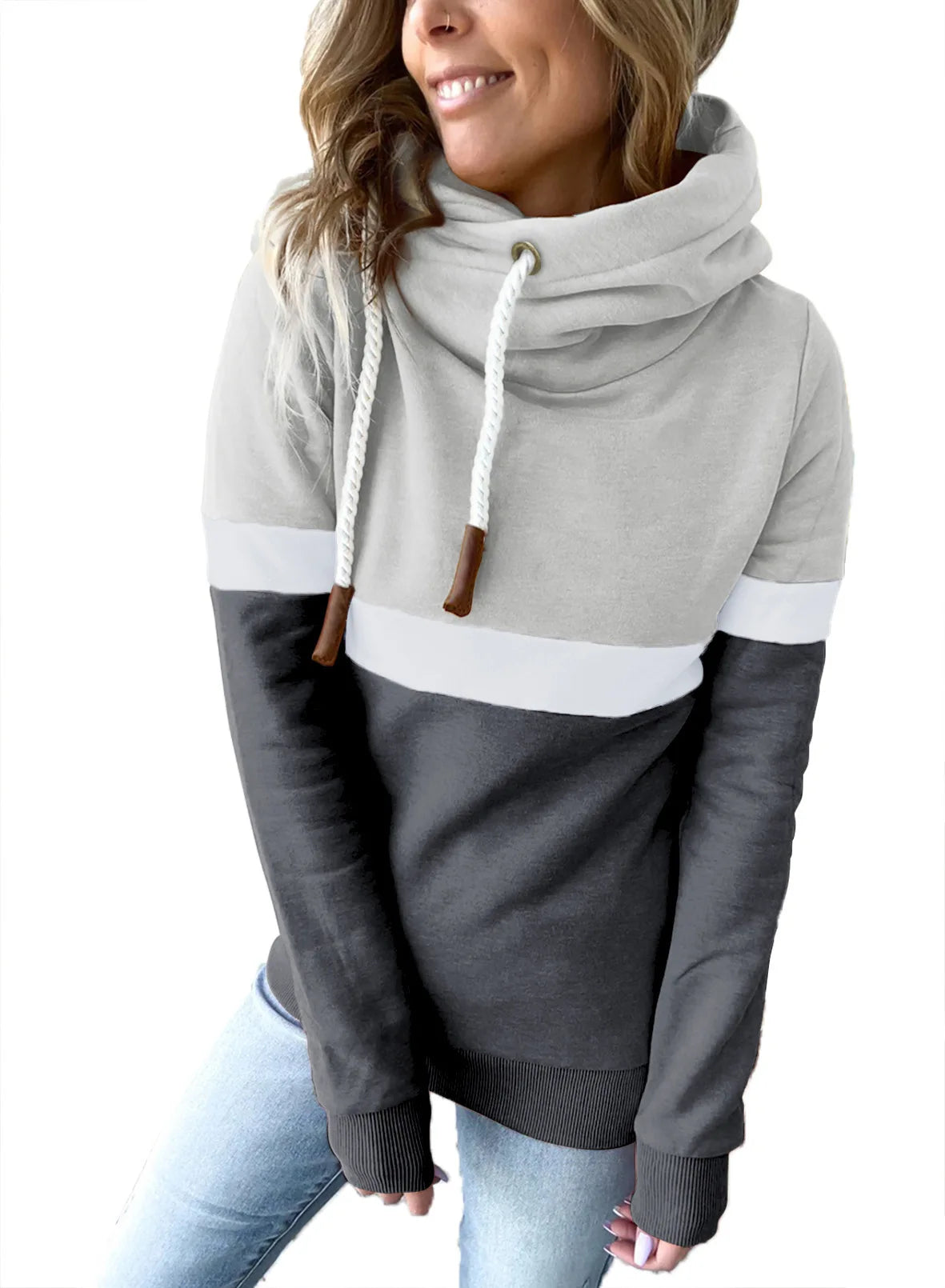 Unisex Color Block Hoodie Long Sleeve Drawstring Pullover For Work Casual Wear