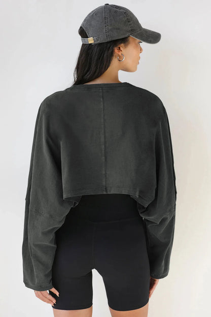 Womens Autumn Long Sleeve Sweatshirt Thin Loose Fit Round Neck Solid Color Medium Length Cross Border Clothing