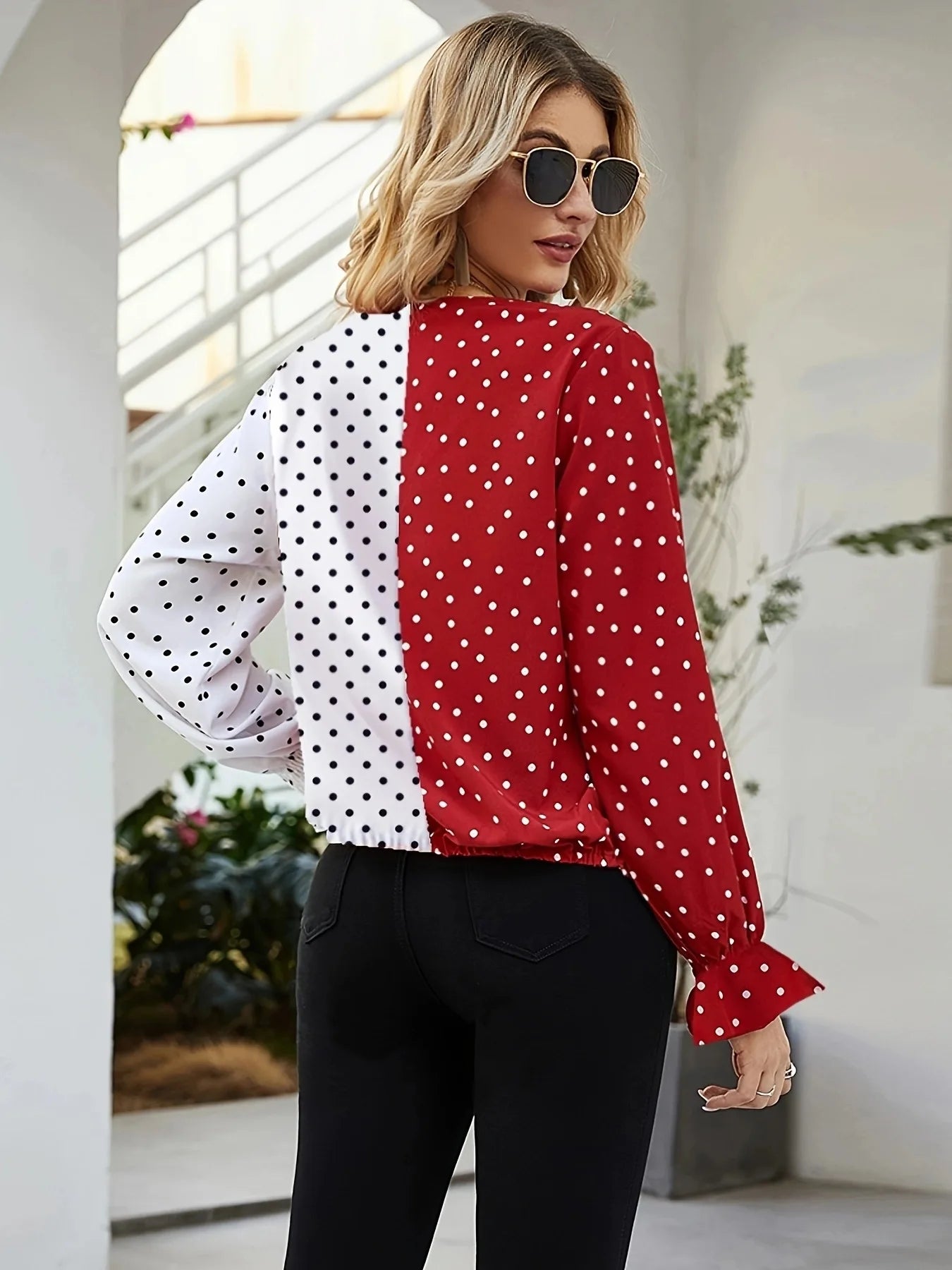 2024 V Neck Polka Dot Blouse Casual Office Wear For Women 4Colordress   S35dca8593ea44d49951de5fbd7898f2aX.webp