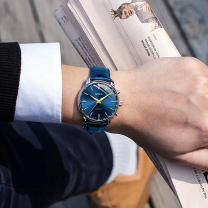 Mens Leather Strap Quartz Analog Watch