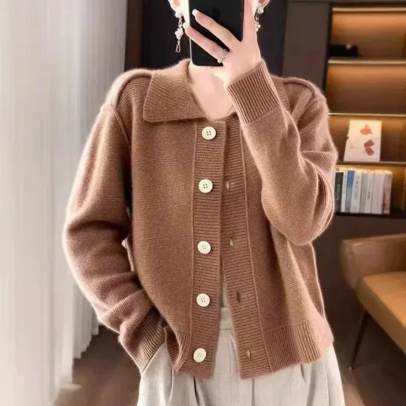 Chic Caramel Knit Cardigan for Coffee Shop Dates