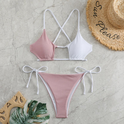 Elegant Black Lace-Up Ribbon Detail Bikini Aesthetic