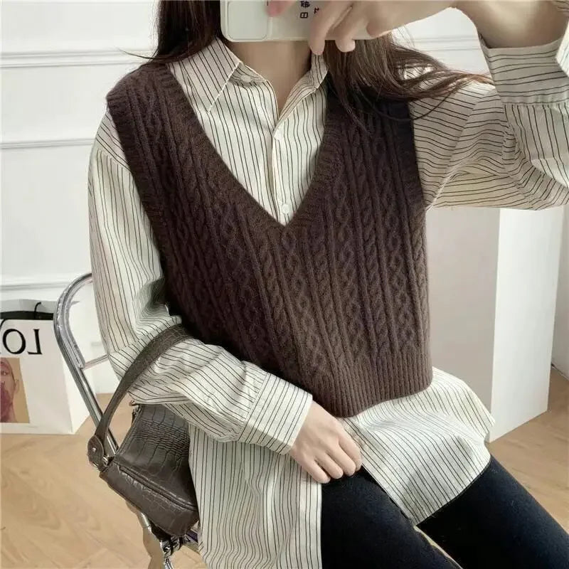 Womens Spring 2025 Rococo Revival Knitwear Set Long Sleeve Cropped Sweater Vest Korean Fashion
