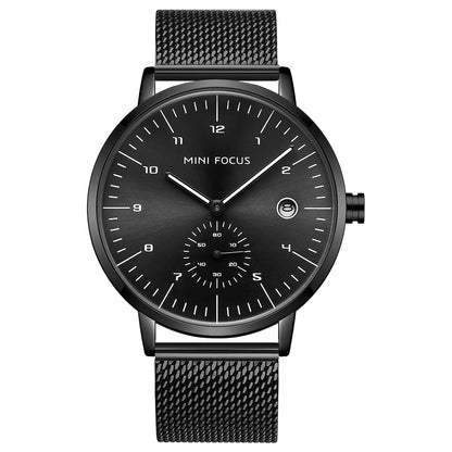 Mens Three Mini Dial Black Slim Analog Watch