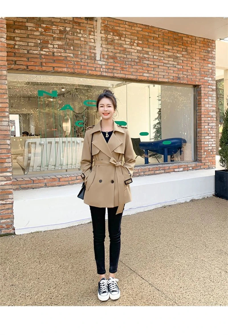 Womens Korean Style Long Khaki Red Trench Coat