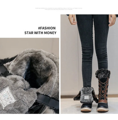 2025 New Winter Boots for Women | Snow Boots with Thick Fur, Non-Slip Waterproof High Boots, Big Size