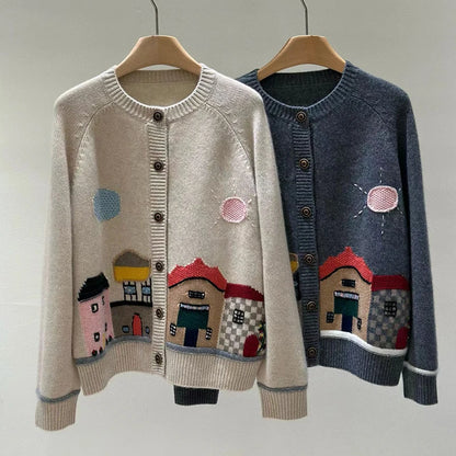 Elevated Warmth: High-Neck Cashmere Knitted Cardigan