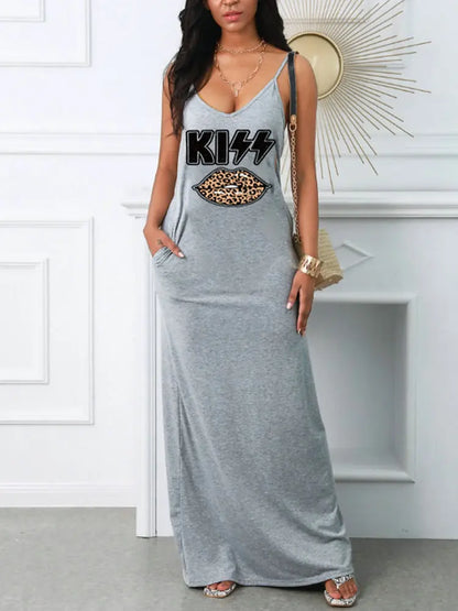 Edgy Black Graphic Maxi Dress for an Effortless Casual Street Style