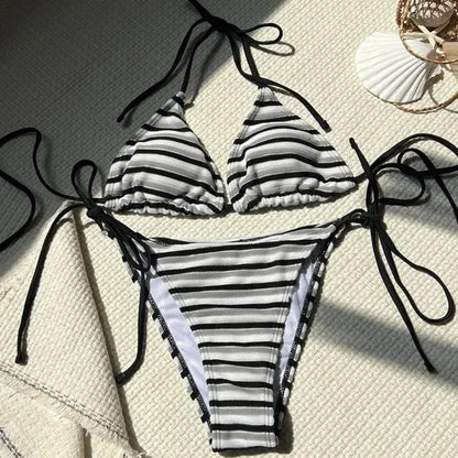 Summer Print Swimsuits Tankini Sets Fashion Split Colored Bikini Striped Swimming Suit Open Back Swimsuit