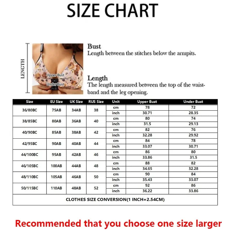 Push Up Front Closure Wireless Bralette Sexy Floral Plus Size Sports Bra For Women