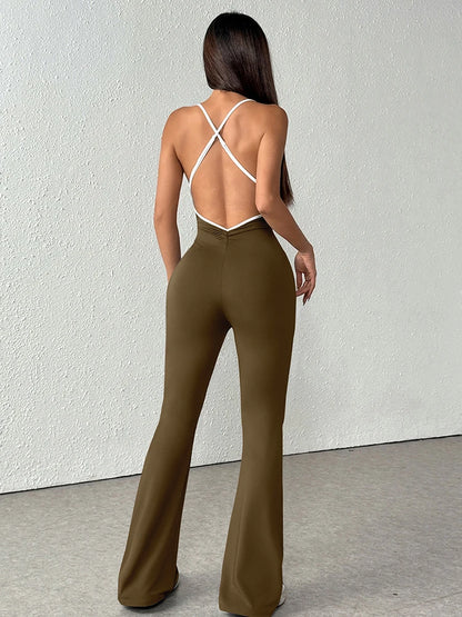Contemporary Bold: Skew-Collar Lace-Up Slim Jumpsuit