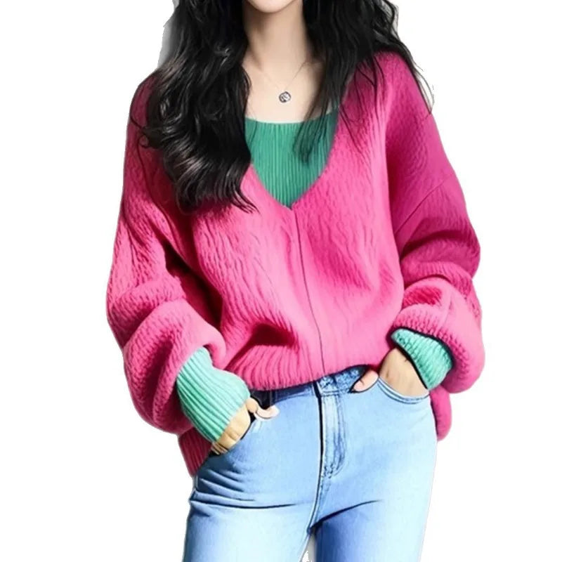 Chic Aesthetic Colorblock Layered Sweater