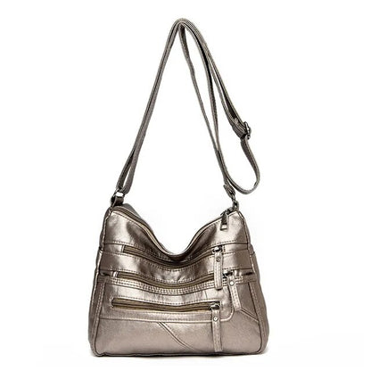 High-Quality Women's Soft Leather Shoulder Bag – Multi-Layer Pockets, Classic Crossbody, Luxury Designer Handbag & Purse