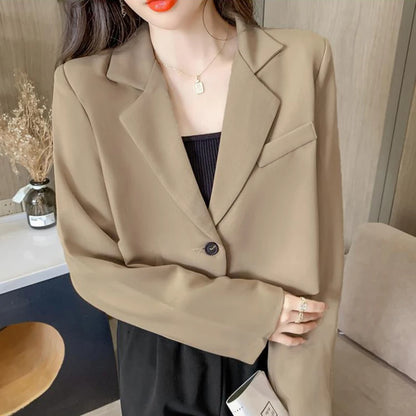 Elegant Office Style Button Up Cropped Blazers For Women