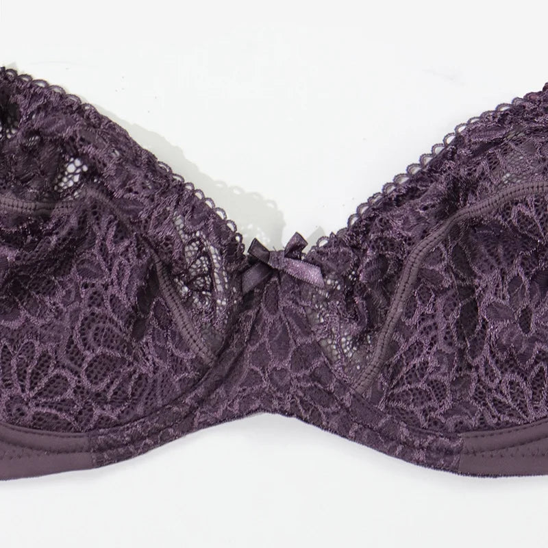 Embroidery Lace Bra For Women Plus Size Sexy Thin Underwired Black Gray