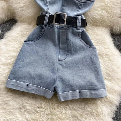 Off Shoulder Denim Romper for Women – Vintage Wide Leg Summer Jumpsuit 2026