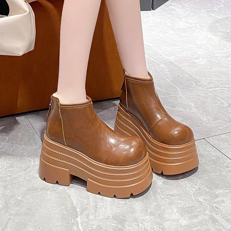 Womens Platform Chunky Bottom Stong Lace Up Winter Boot