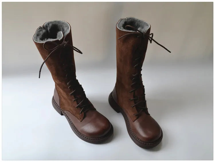 Genuine Leather Lace Up Cool Winter Boots For Women