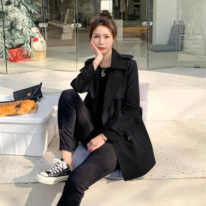 Womens Korean Style Long Khaki Red Trench Coat