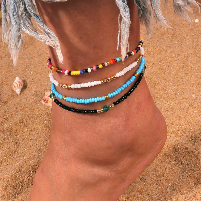 5 Pieces Colorful Beads Ankle Bracelet