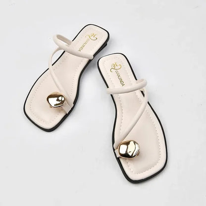 Shiny Metal Decor One Finger Flip Flop For Women