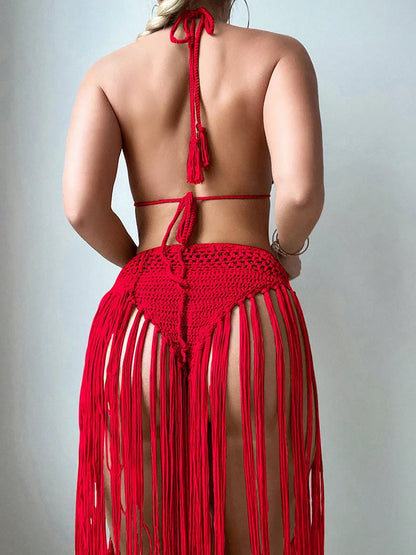 Vintage Traditional Embroidery High Waist Bikini Set And Cover Up