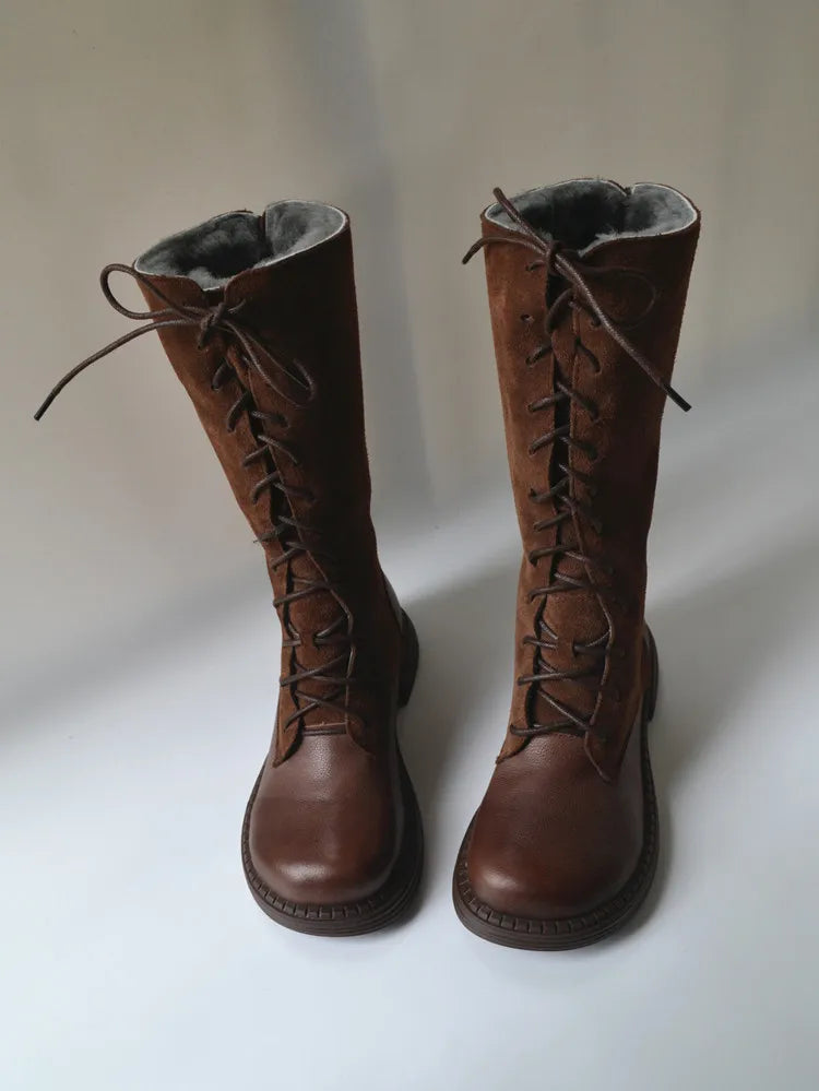 Genuine Leather Lace Up Cool Winter Boots For Women
