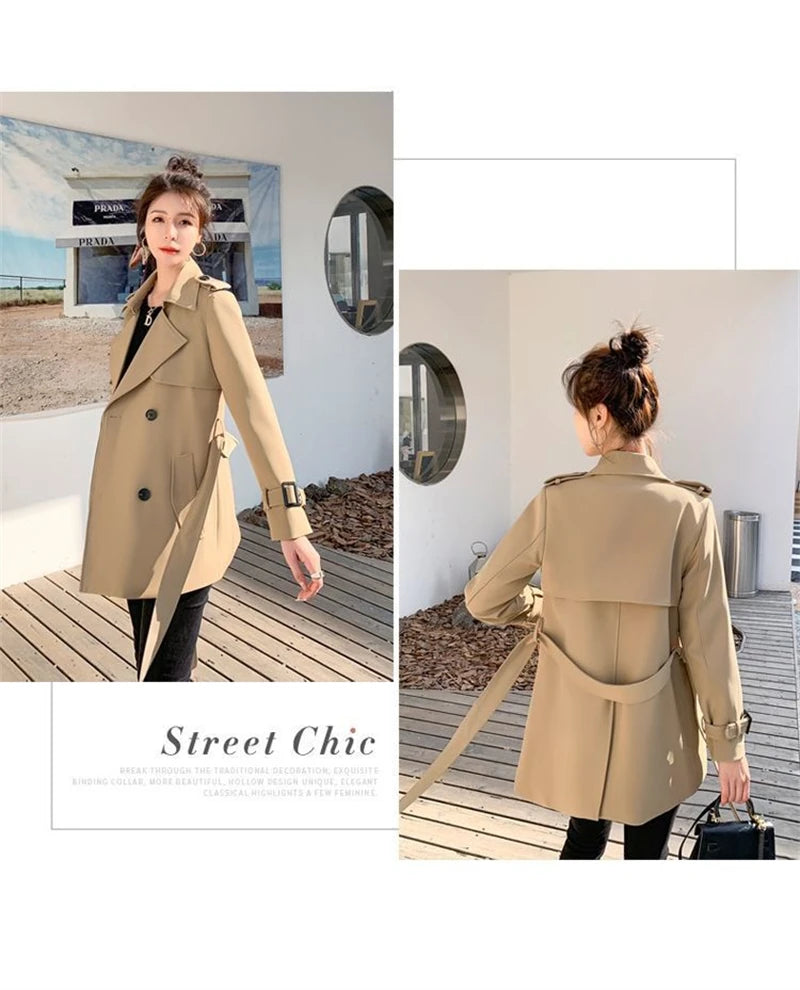 Womens Korean Style Long Khaki Red Trench Coat