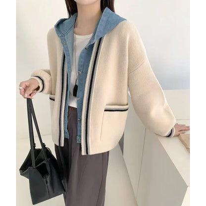 Cool Long Style Denim Pack Knitted Cardigan Sweaters