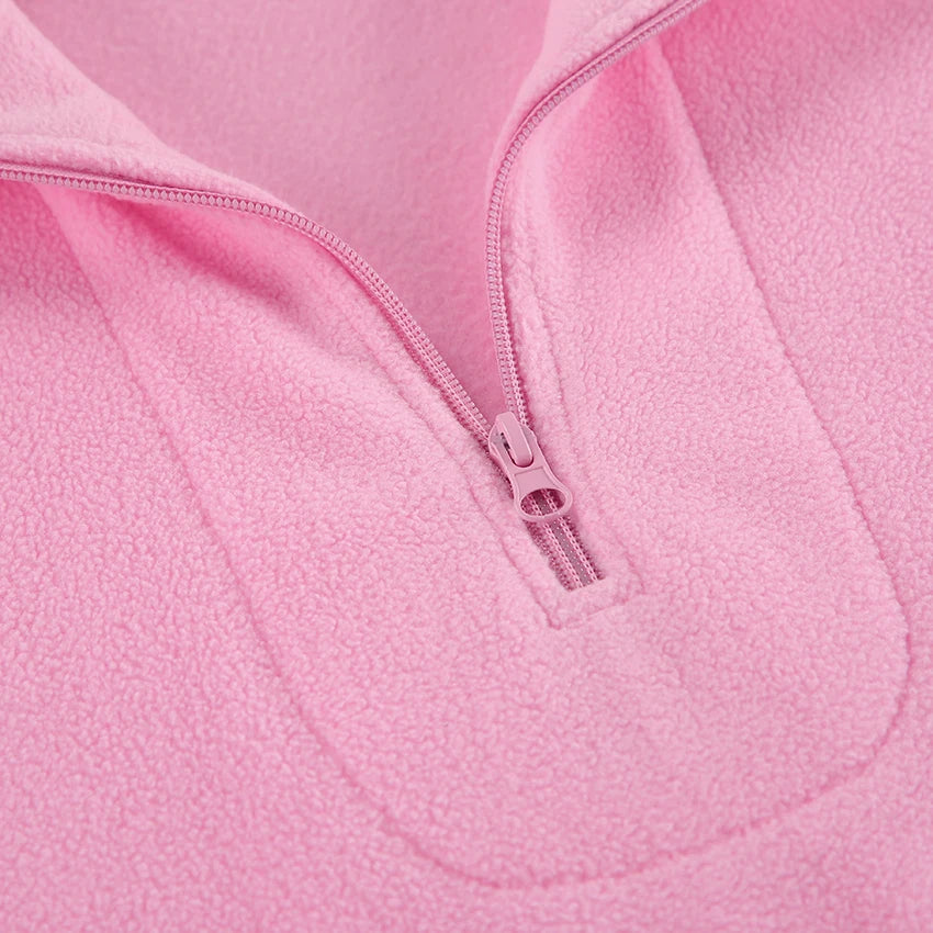 Polar Fleece Half Zipper Warm Pink Sweater