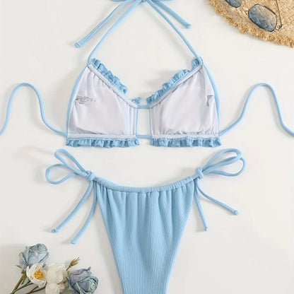 Vacation Mood: Effortless Coastal Aesthetic Blue Bikini Set